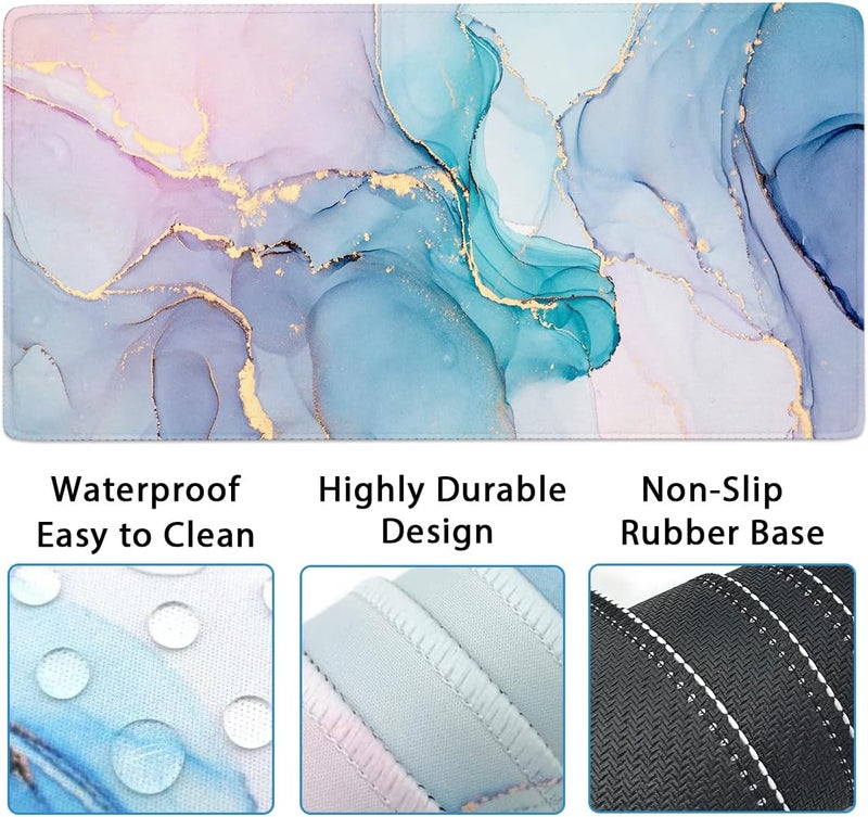 Yunoble 4-in-1 Gaming Mouse Pad Wrist Support Set，Desk Pad + Mouse Pad with Wrist Rest + Keyboard Wrist Rest + Coaster, Ergonomic Design for Home Office Study Game - Blue Marble - Image 3